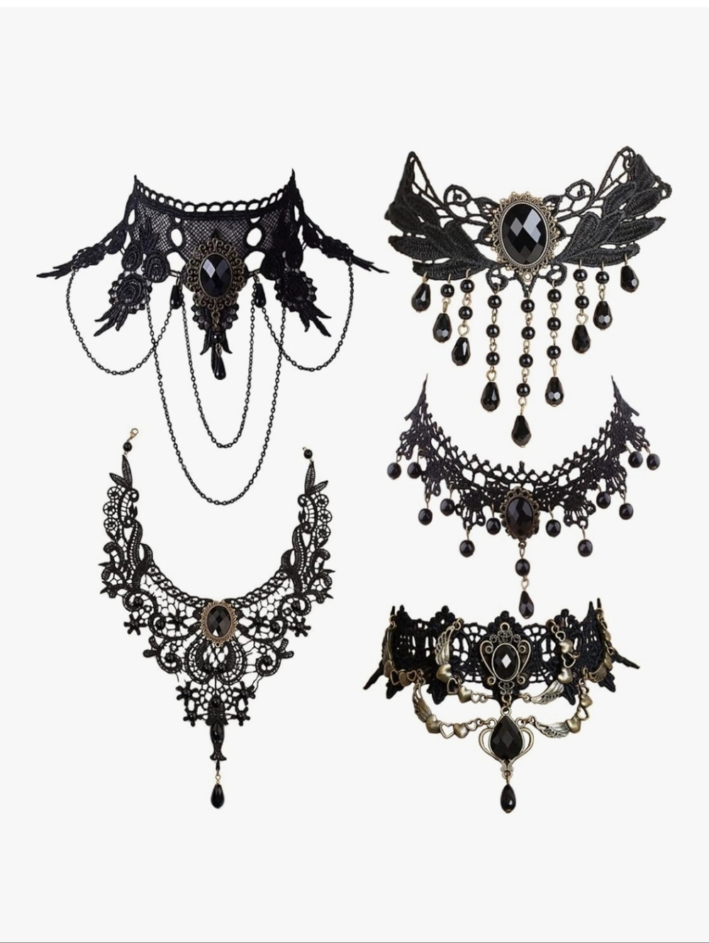 5 PCS. Black Lace Gothic‎ Choker Necklaces  Elegant Victorian-Inspired Jewelry